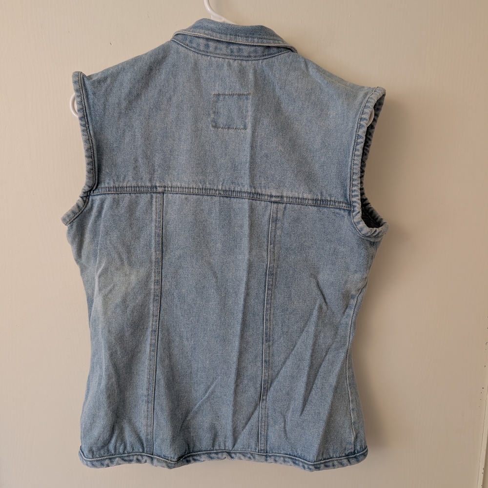 Vintage No Excuses Womens Medium 100% Cotton Denim Vest Coastal Cowgirl Western - Picture 5 of 6